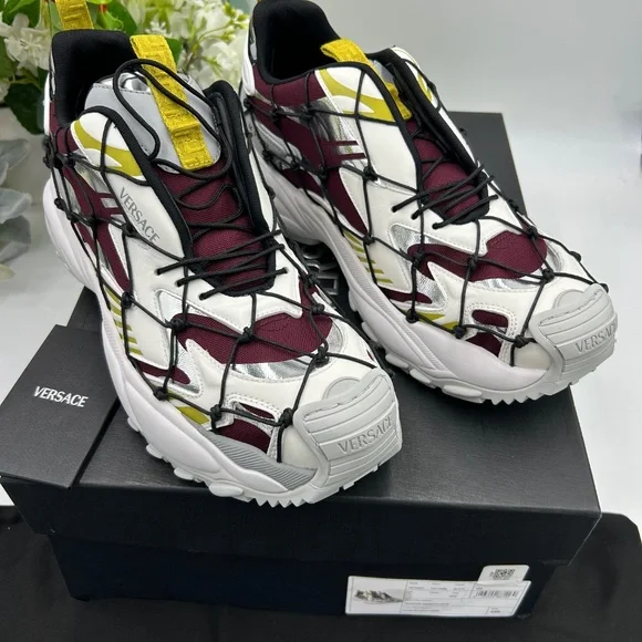 Men’s Versace V3 net leather sneakers size 10 US made in Italy - Picture 2 of 14